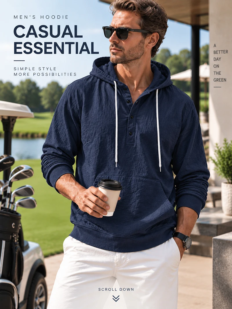 Herren Leinen-Pullover-Hemd Frühling Herbst Lässiges Kapuzen-Oberteil Locker Geschnittenes Langarm-Textilhemd Leichte Freizeitkleidung für Männer – Detail 1