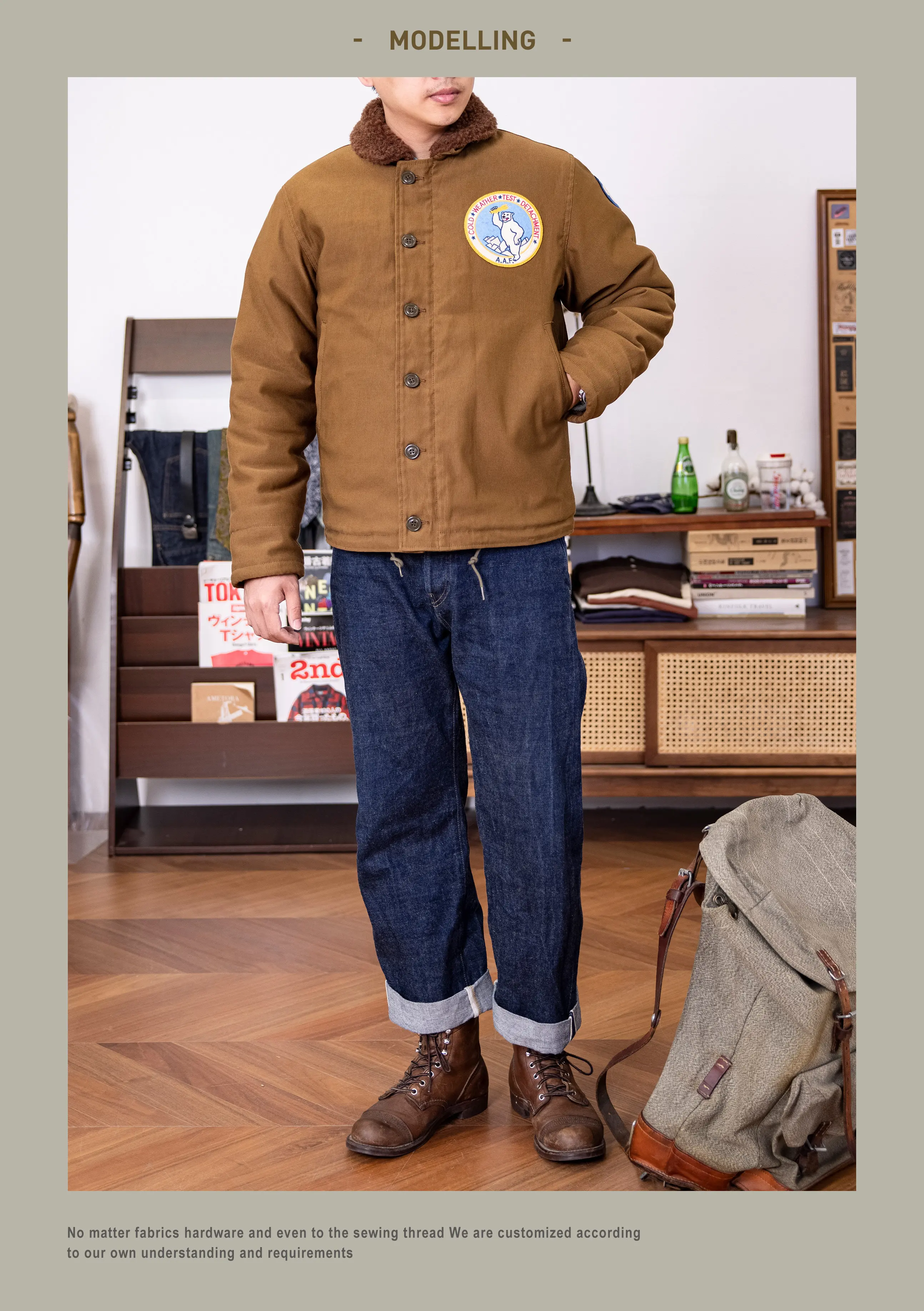 Red Tornado N-1 Deck Jacket Men US Navy Military Coat Loose Fit Thick Wool Lined Vintage Workwear Autumn Winter Outerwear