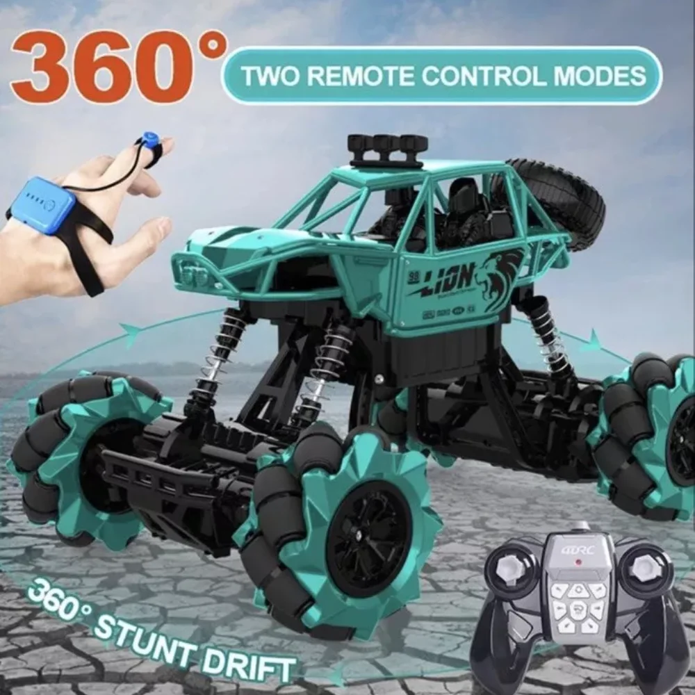 Coche RC de deriva de aleación 4DRC 360 °   Camión monstruo con control de sensor de gestos giratorio 4WD 2,4 Ghz, All Terrains Crawler RC con 2 baterías