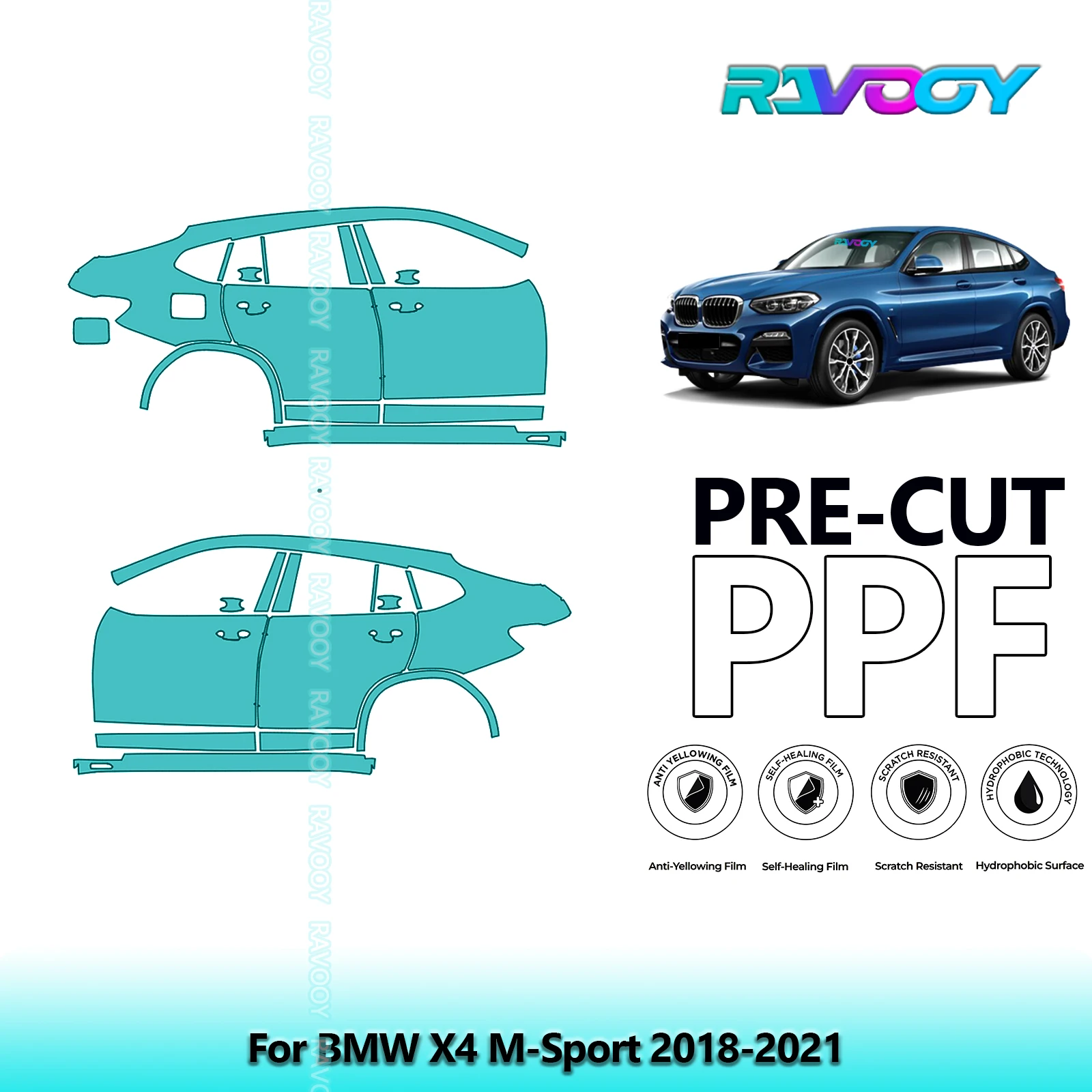 

For BMW X4 M-Sport 2018-2021 8.5mil Clear Matte Pre-Cut PPF Door & A/B Pillar Kit TPU Paint Protection Film Set
