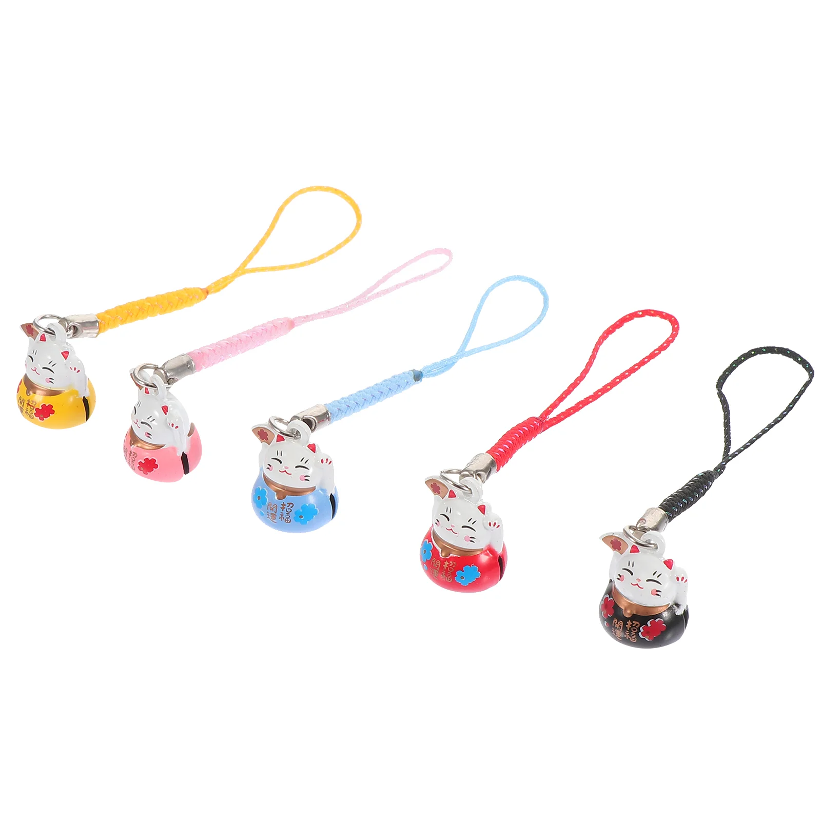 5 Pcs Lucky Cat Brass Bell Keychain Pendant Fortune Handbag Backpack Decorative Polyester Copper