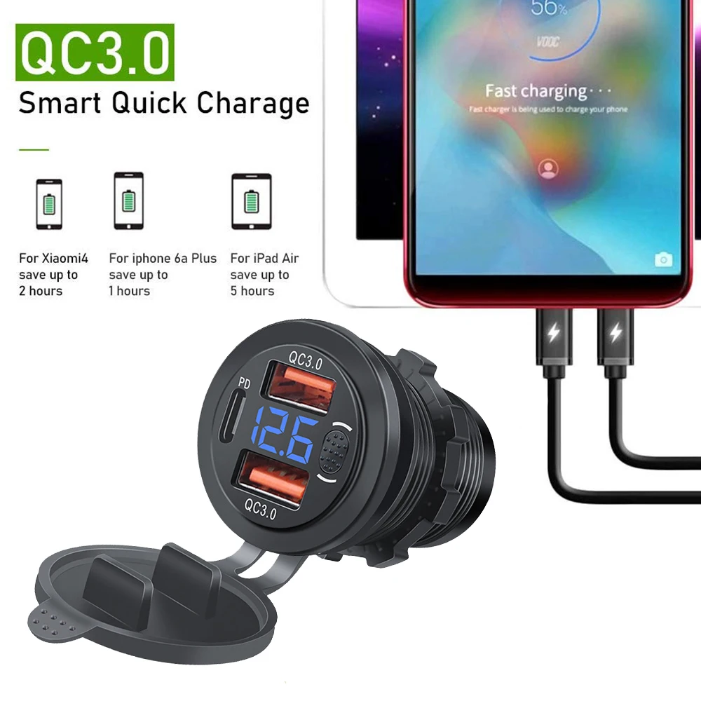 100W 12V 24V Car Charger Lighter Fast Charging QC3.0 Led Light Mini PD USB Type C Car Phone Charger For iPhone Xiaomi Huawei