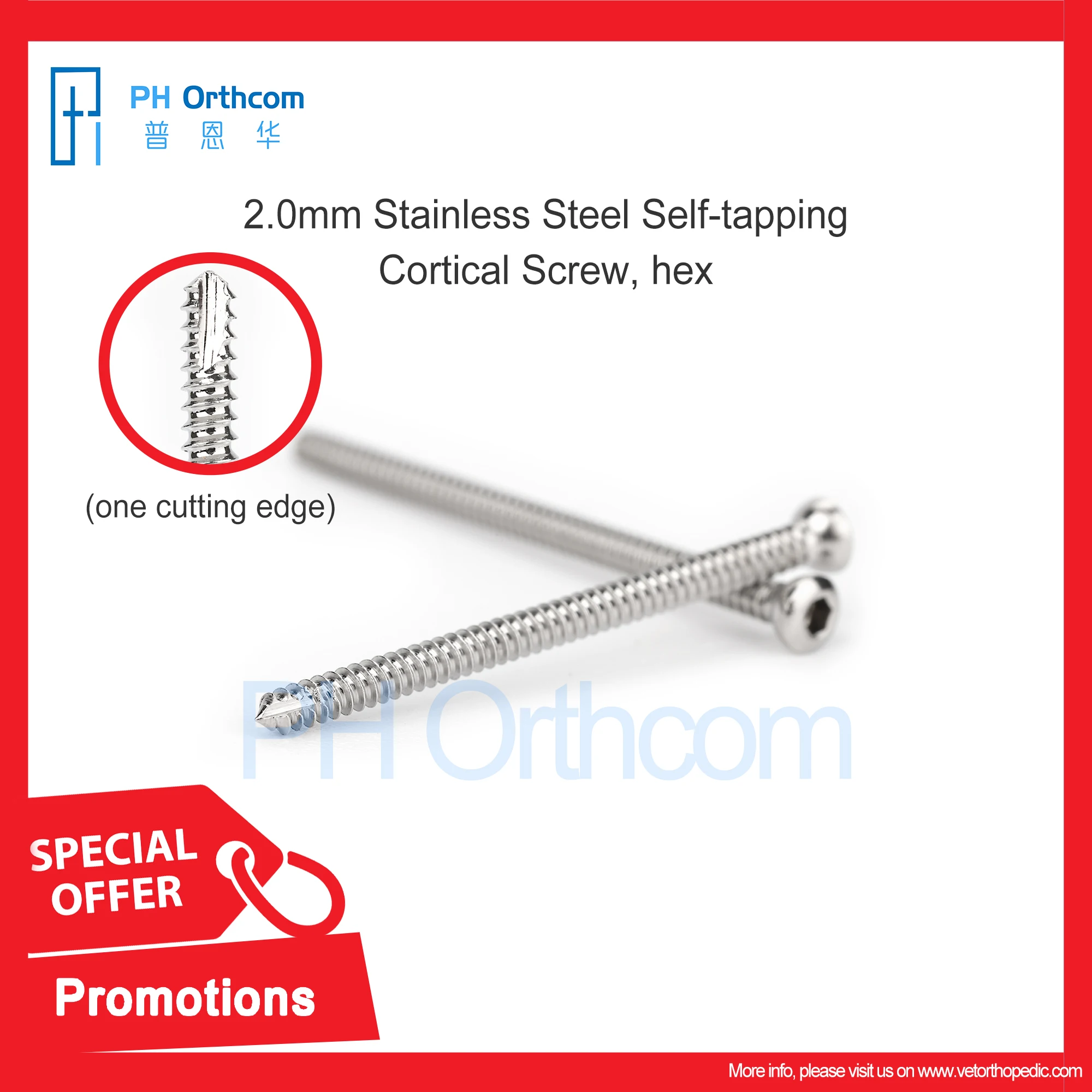 One Cutting Edge 2.0mm Stainless Steel Self-tapping Cortical Screw Hex Limited Time Offer!