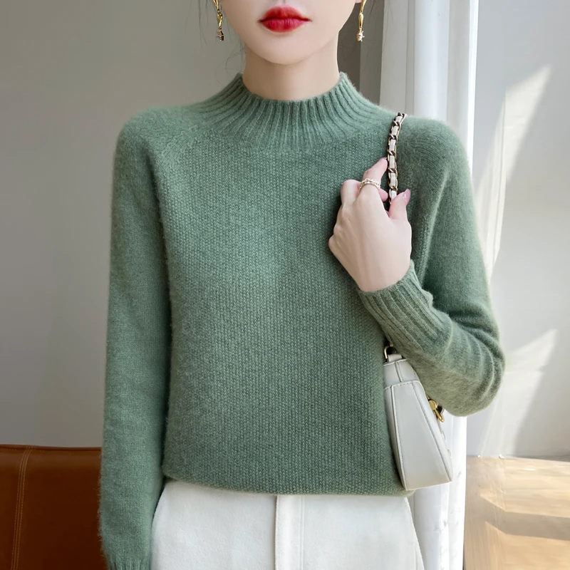 

100% merino wool autumn and winter new ladies' sweaters first-line ready-to-wear Gui Huazhen semi-high neck pullover knitted cas