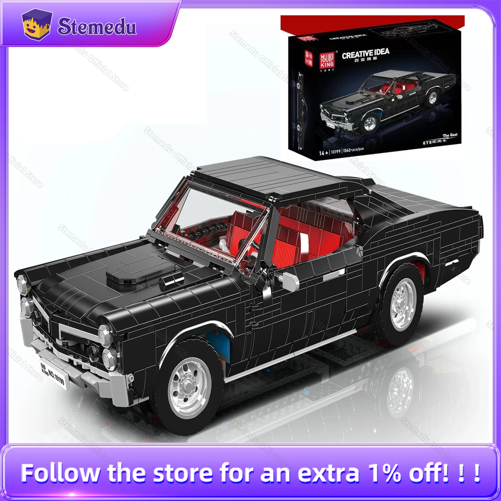 Mould King 1563pcs Creative Building Blocks Muscle Car Model DIY Kit Model Educational Constuction Toys Children birthday Gifts