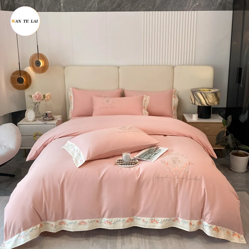 

4 pieces Luxury cotton bed linen Embroidered comforter bedding set couple duvet Quilt cover set double sheets set Pillow case