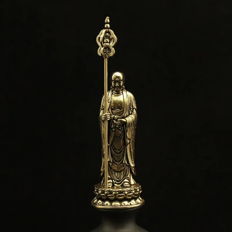 New Brass Ksitigarbha Bodhisattva Figurine Desktop Zen Decor Small Feng Shui Statue for Office Living Room