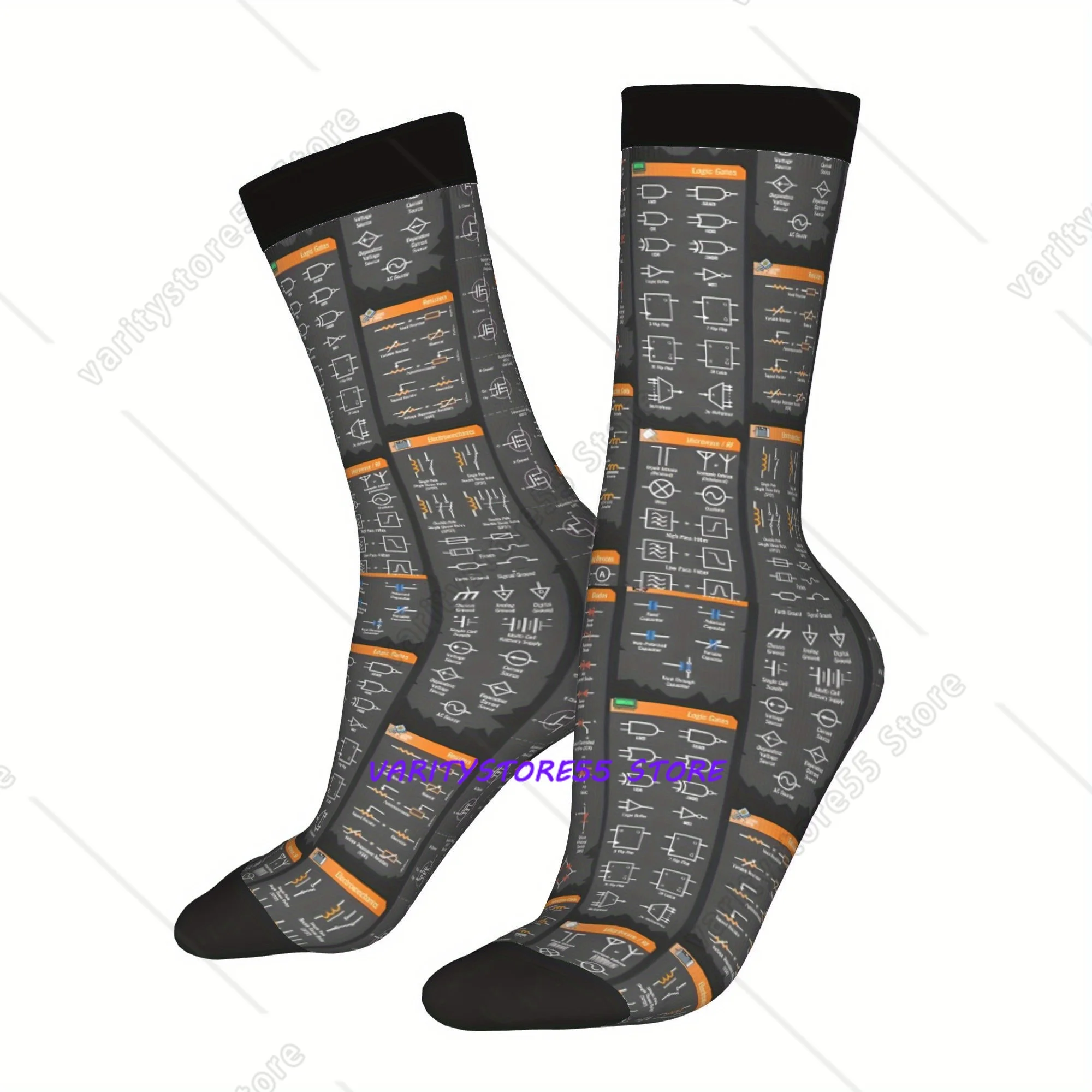 Men's Electrical Engineering Symbols Reference Printed Socks Novelty Crew Socks for Outdoor All Seasons Wearing