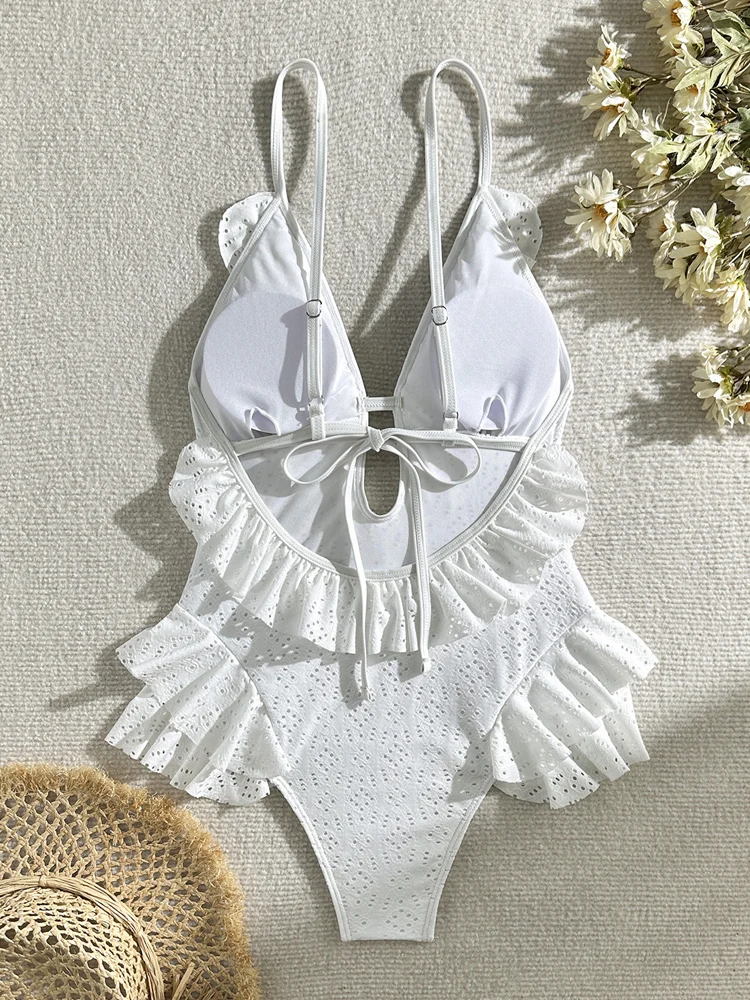 VigoCasey 2025 Solid Strapped Swimwear Women Sexy Verge One Piece Swimsuit Push Up Hollow Monokini Summer Beach Bathing Suit image 4