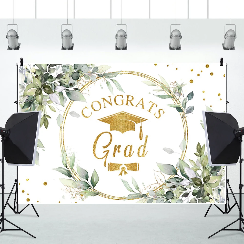 مبروك خلفية تصوير غراد ، ديكور بالونات لامع ، ذهبي وأزرق ، قبعة البكالوريوس ، حفلة التخرج ، خلفية تصوير ضوئي