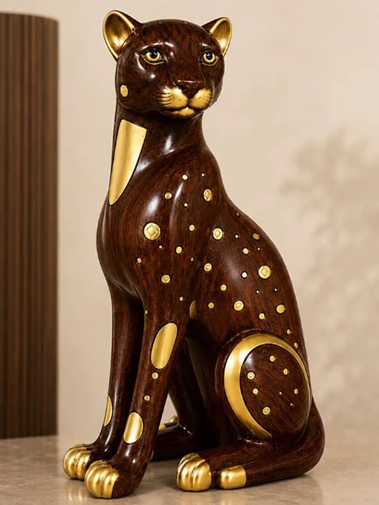 Home Decor Black Walnut Wood Color Money Leopard Sculpture Decoration Living Room TV Cabinet Art Statue Landing Decoration Gift
