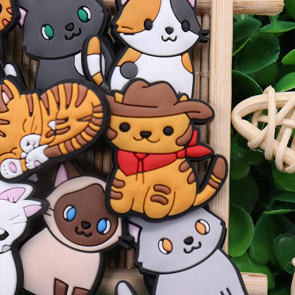 New Arrival 1pcs PVC Cartoon Shoe Charms Animal Cat Sandals Decoration Bracelets Buckle Clog Accessories Kid Party Xmas Gift