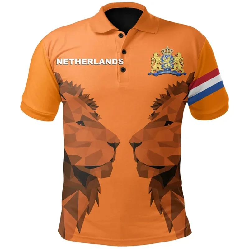 Summer New 3D Netherlands Republic National Flag Printing Polo Shirt Netherlands Coat Of Arms Graphic Polo Shirts Men Polos Tops