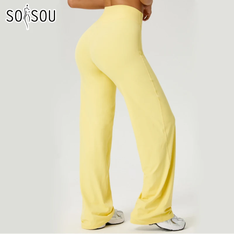 

SOISOU прямые брюки с высокой талией, ультрамягкая масляная ткань, женские эластичные брюки для йоги, спортивные брюки для бега, 8 цветов