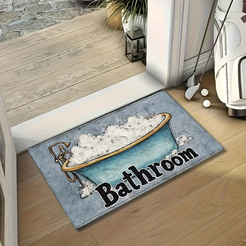 VIKAMA Bathroom Doormat Vintage Bathtub Foam Bubble Print Non‑Slip Washable Absorbent Bath Mat Retro Home Decor Floor Rug