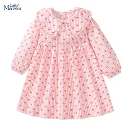 Little maven Children's Clothing New Spring Autumn Peter Pan Collar Cute Baby Girl Sweet Hearts Print Girl Princess Dresses Pink