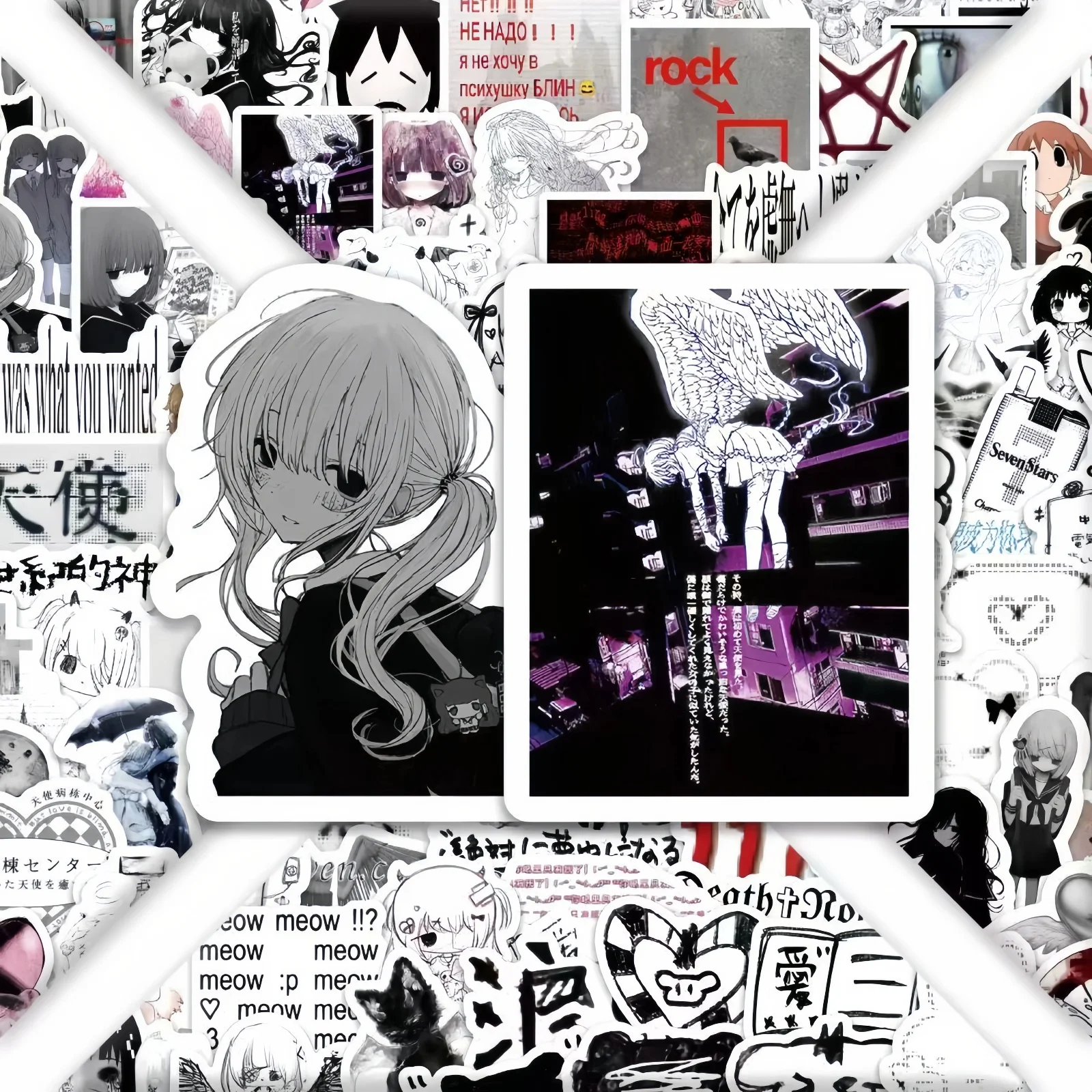 100Pcs Subculture Trinket Stickers, Cartoon Ins Style, Niche Anime, Alt Aesthetic, Y2K Retro for Journal Notebook DIY Kawaii