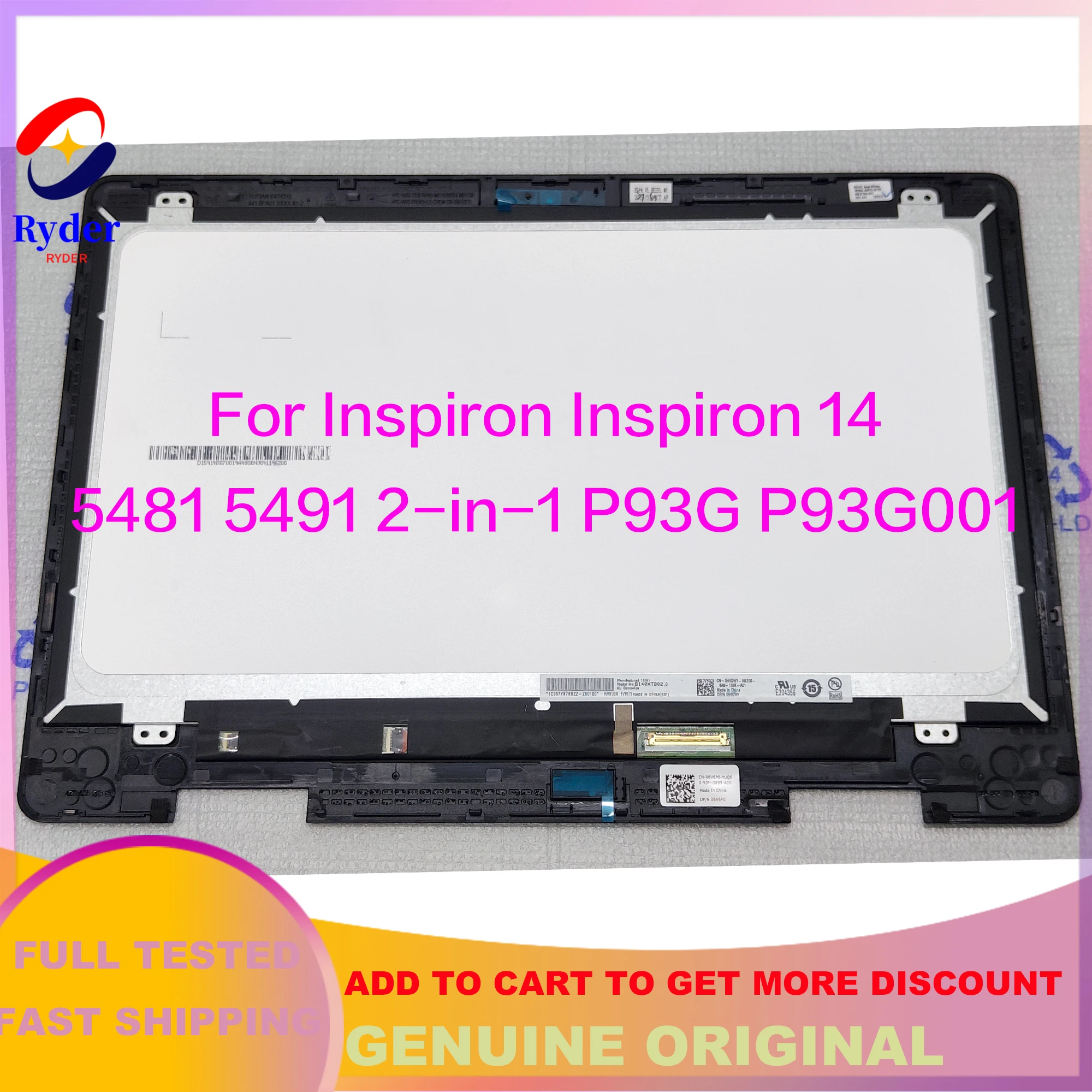 14-Inch HD For Dell Inspiron 14 5482 5485 5491 5481 2-in-1 p93g p93g001 LCD Display Touch Screen Digitizer Replacement Assembly