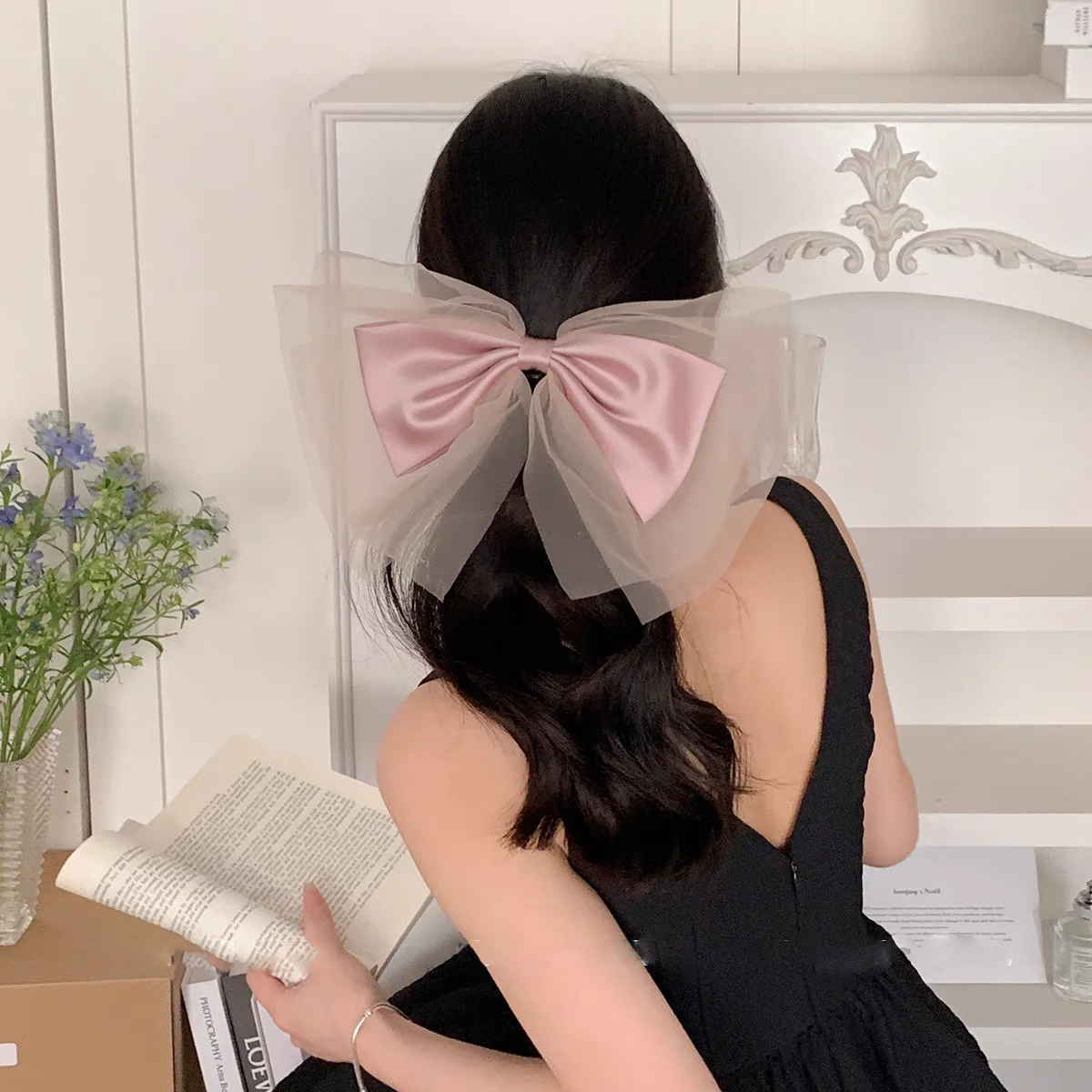 AWAYTR Mesh Lace Bow Tie Hairpins Cute Floral Headwear Romantic Hair Accessories Girl Side Bangs Clip Sweet Hair Clips