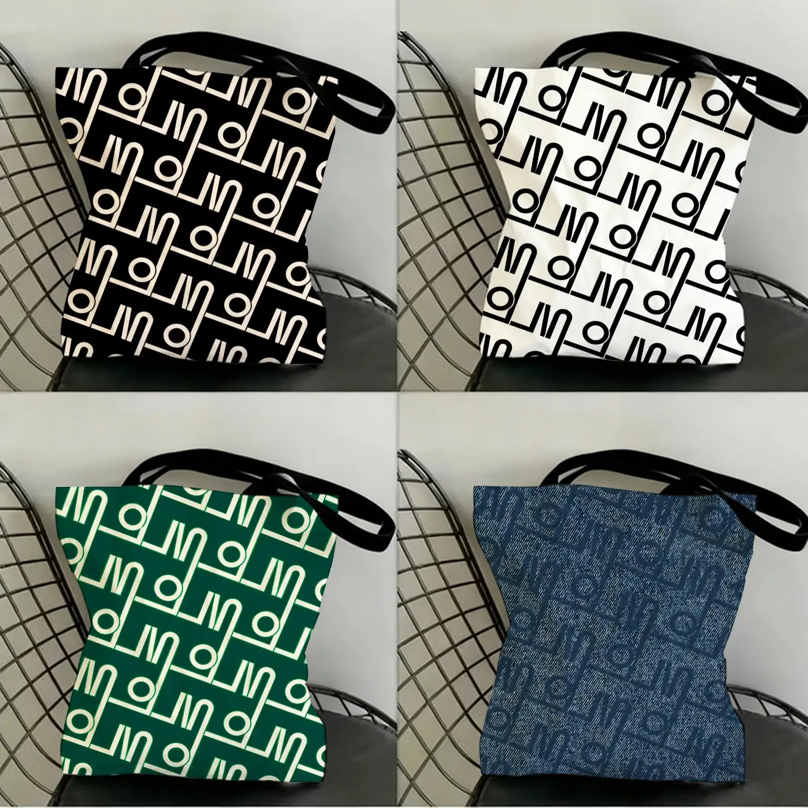 

Classic Letter Print Storage Bags Canvas Double-Sided Print Fashion Shoulder Tote Shopping Bag Gift Eco Handbags