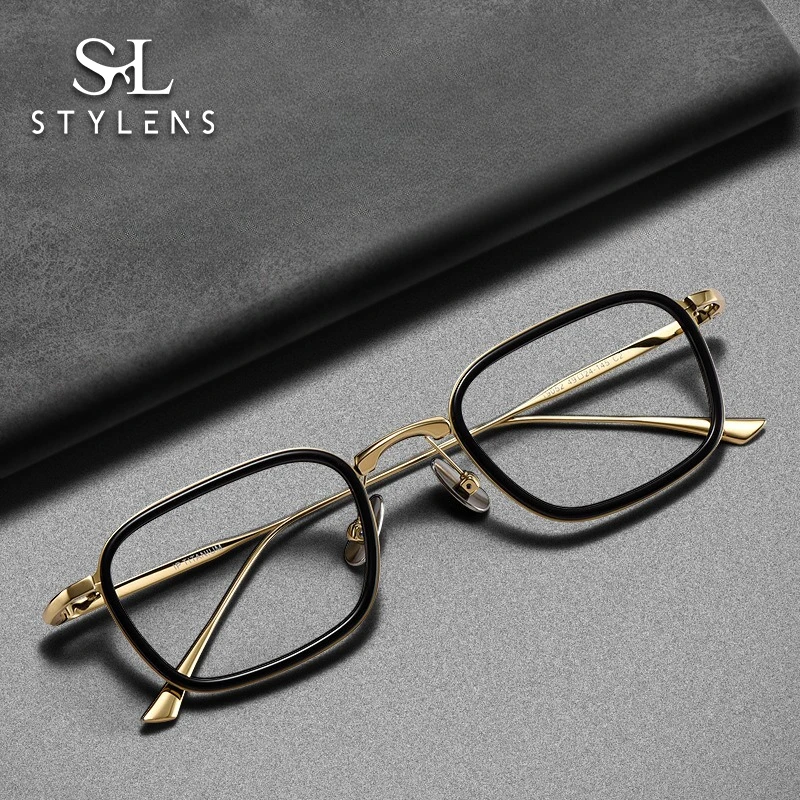 

STYLENS Business Fashion Ultralight Pure Titanium Square Men's Reading Glasses Anti Blue Light Prescription Customization 19052