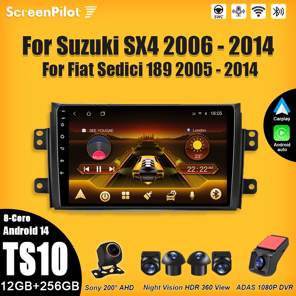 For Suzuki SX4 2006 - 2014 For Fiat Sedici 189 2005 - 2014 Android 15  Car Radio GPS Navigation Wireless Android Auto RDS 8 Core