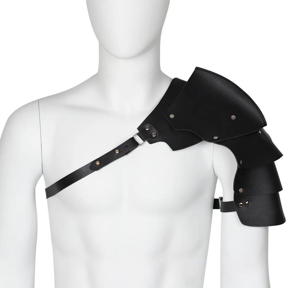 Black PU Leather Gothic Shoulder Armor Cloak Double Shoulder Pu Shoulder Armor Leather Armour Arm Guards Shoulder Guard Harness