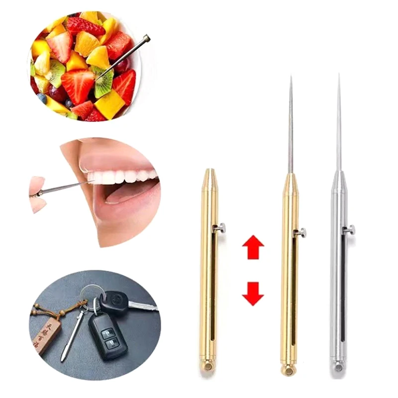 Titanium Alloy Push-pull Toothpick Telescopic Fruit Pick Toothpick Artifact Portable Toothpick Canister Outdoor Camping Tool