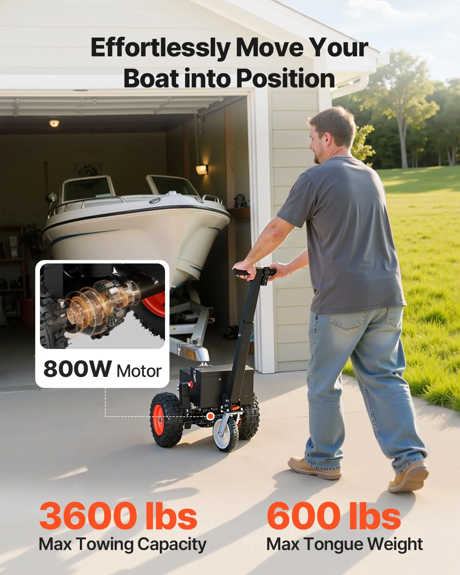 VEVOR Electric Trailer Dolly, 3600 lbs Max Trailer Weight 600 lbs Max Tongue Weight, DC 24V 800W Motorized Trailer