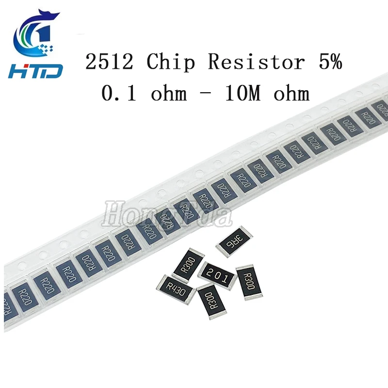 50PCS/LOT 2512 SMD Chip Resistor 5% 0R-10M R100 R500 R330 R620 1R0 2.2R 4.7R 10R 22R 47R 100R 220R  1K 10K 100K 200K 1M ohm NEW