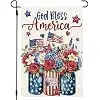 4th of July Garden Flag Patriotic Mason Jar 12x18 Inch Double Sided Small Blue Red God Bless America Seasonal Holiday Decora jjp