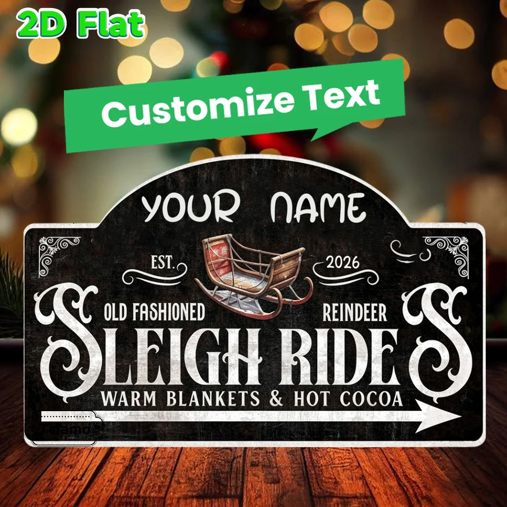 Custom Text Arched Metal Sign, Vintage Old Fashioned Wooden Sleigh Pattern, Christmas Wall Decor, Porch Mantel Decor, Indoor Out