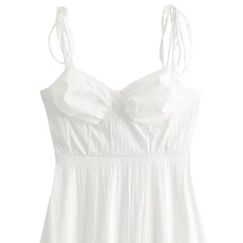 HXAO Slip White Dresses Woman Summer Sleeveless Corset Women\'s Long Dress Ruffle Pleated Backless Dress Beach Holiday Dresses