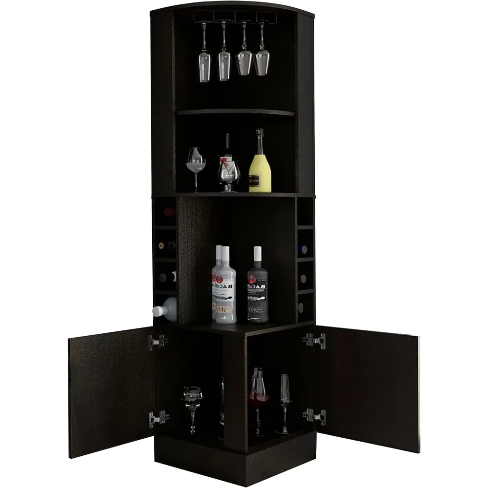 Corner Bar Cabinet 71", Tall Farmhouse Wine Bar Cabinet w/Wine Rack & Cubbies for Bottles,Liquor Cabinet Bar for Home, Black