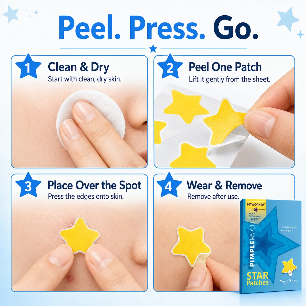 240PCS Colorful Star Pimple Patches for Face, Cute Blemish Cover Stickers, Mixed Color Facial Spot Patches