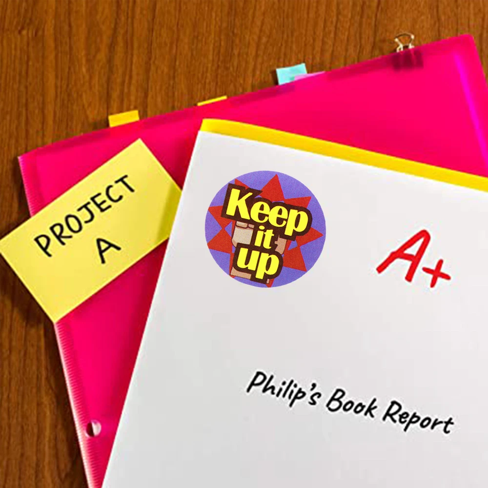 500 Buah Stiker Hadiah Kartun Inggris Gulung 1 Inci Label Segel Kata Lucu untuk Hadiah Sekolah Mainan Hadiah Anak-anak Stiker Hias