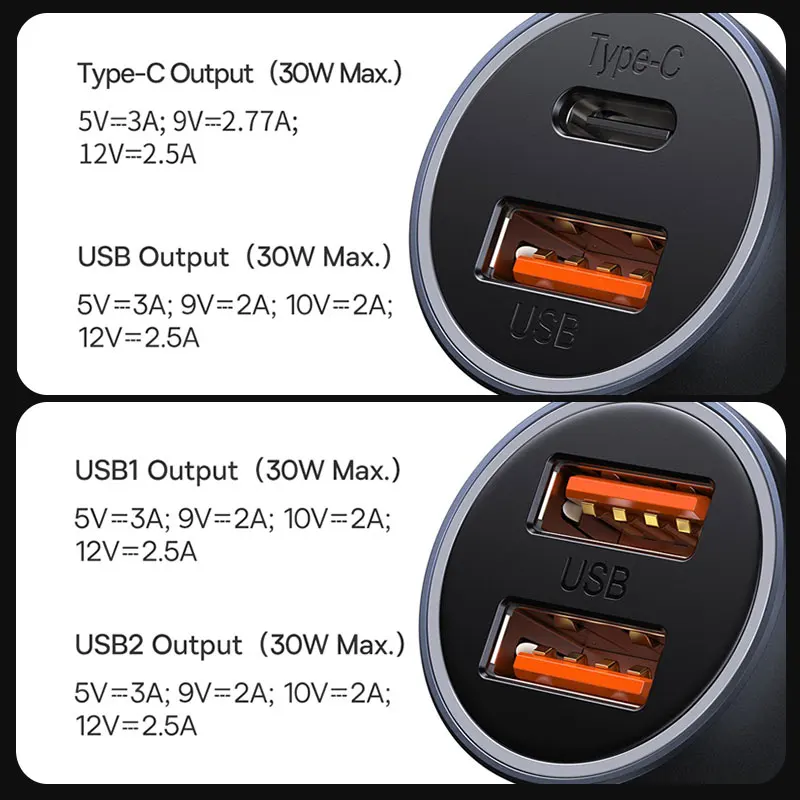 Baseus 60W USB 유형 C 차 충전기 빠른 책임 QC 4.0 PD 3.0 iPhone 13 12 직업적인 최대 Xiaomi samsung를위한 빠른 위탁 차 충전기