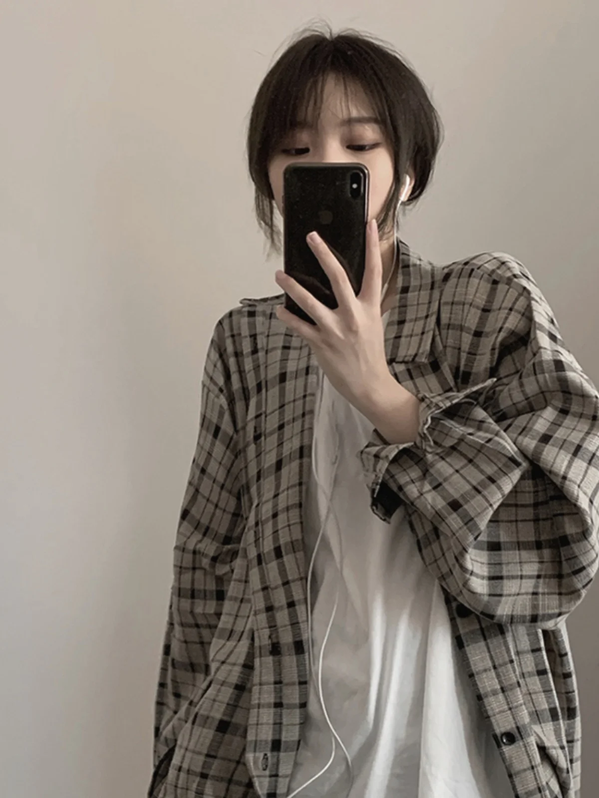 

American Retro Plaid irt Loose Long Sve Casual Sle ex Cheered Print Youth Faion Spring Autumn Winter Unironed