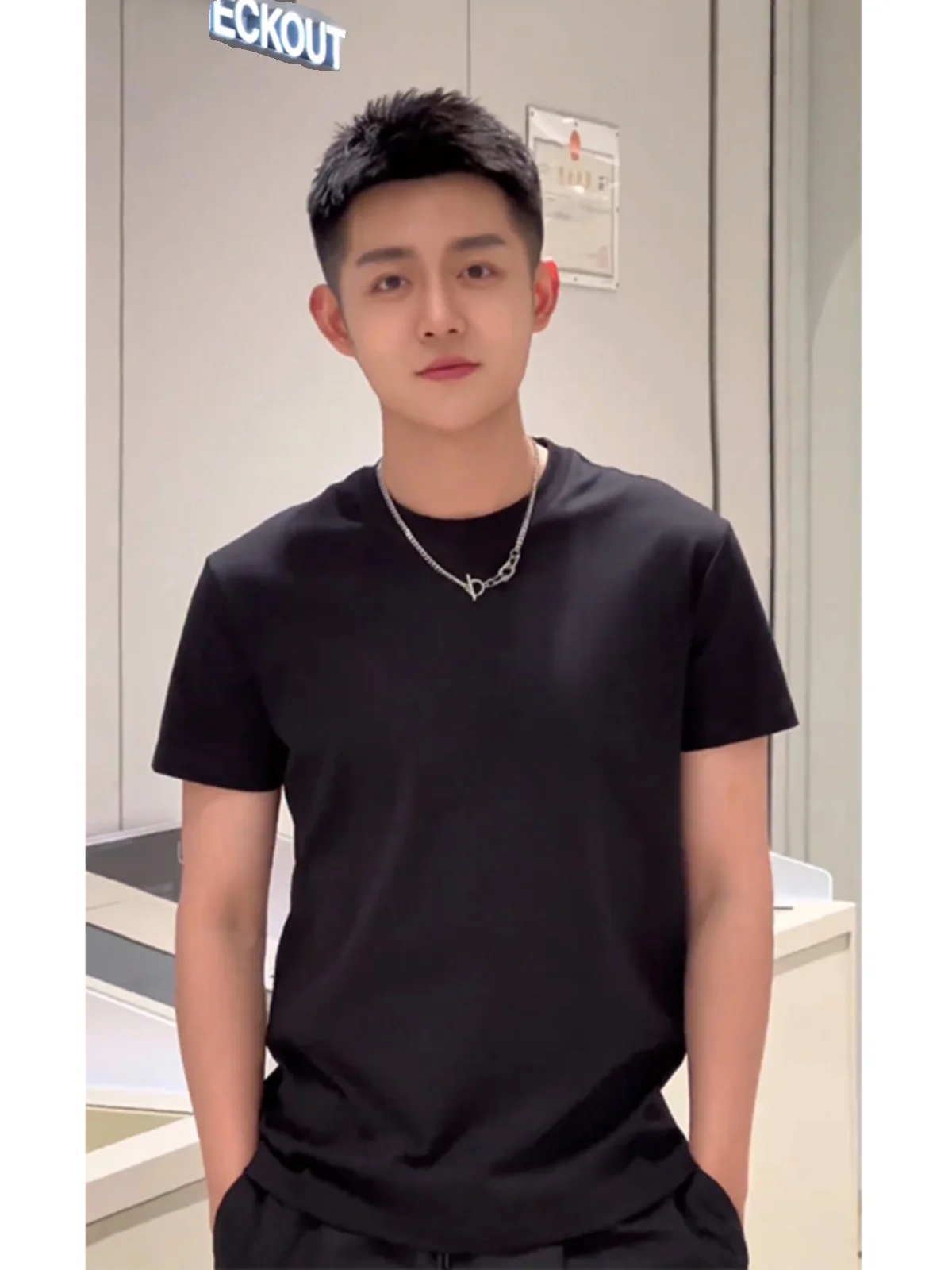Black Ice Silk Short Sleeve Men's T-Shirt CleanFit Half Sleeve Small Collar Shoulder T-Shirt Breathable Lightweight Summer Co...
