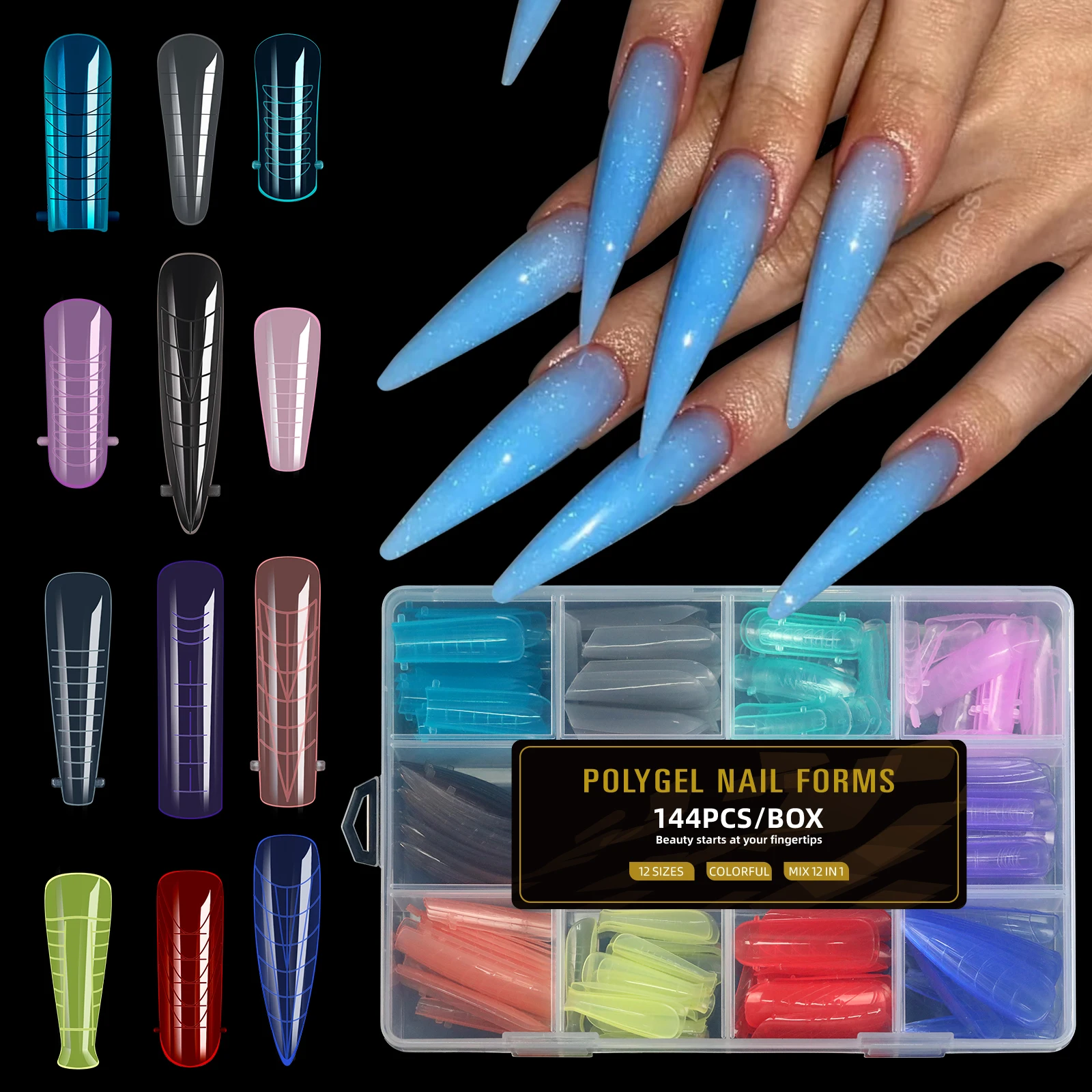 144/288pcs Colorful Dual Nail Form Full Cover Poly NailGel Quick Building Mold Set Acrylic Nail Tips Top Extension Manicure Tool