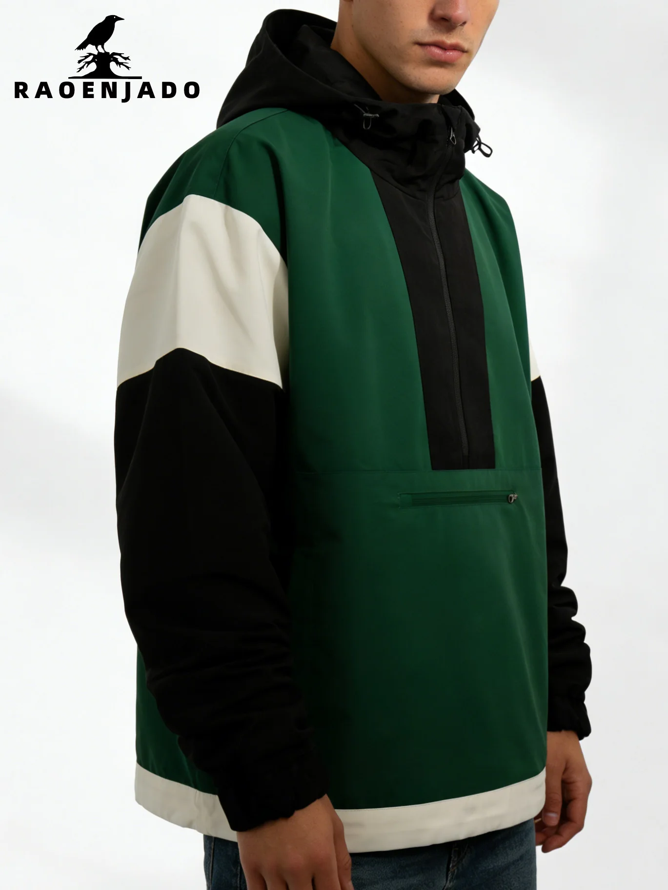 

Men's Hooded Zipper Jacket Warm Waterproof Spring & Autumn Breathable Mesh Lining Color-blocking Coat Casual Loose Outerwear