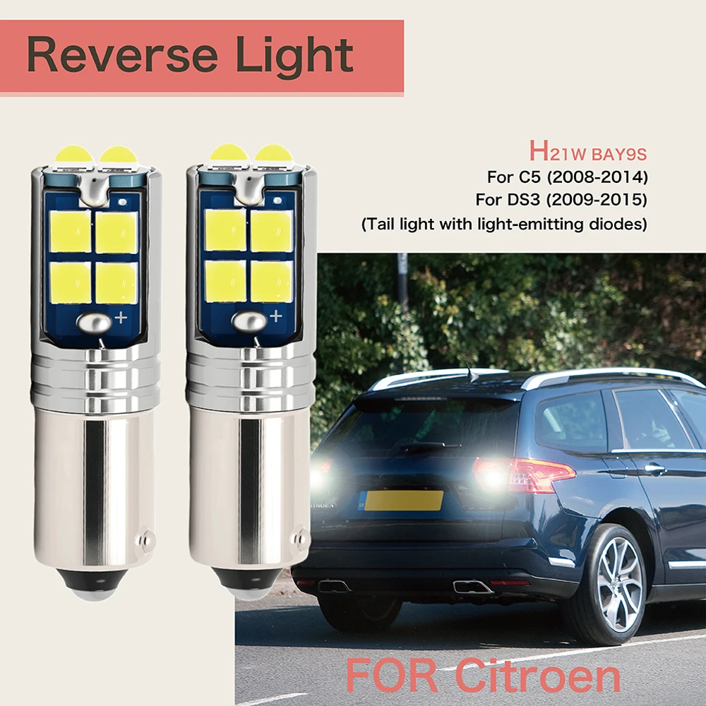 2Pcs/Set Backup Lamp H21W BAY9S 64136 Canbus LED Reverse Light Blub For Citroe C5 DS3 2009 2010 2011 2012 2013 2014 2015