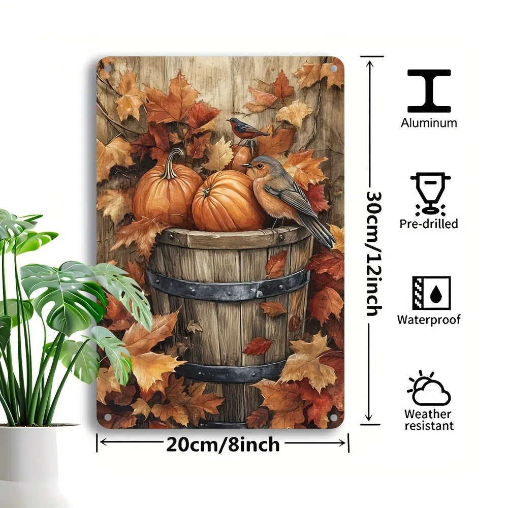 Letrero de hierro Vintage para cosecha de otoño, diseño de calabaza y pájaro, arte de pared, póster de hierro duradero, Ideal para el hogar, Bar y decoración al aire libre