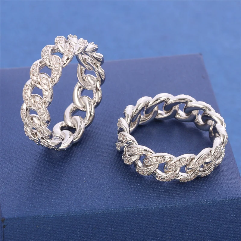 Stylish Cubic Zirconia Round Hollow Chain Ring for Men, Exquisite Hip Hop, High Quality, Trendy, Daily Fashion Jewelry