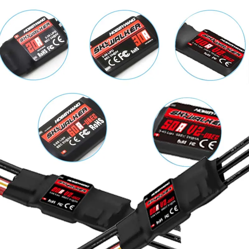 Hobbywing Skywalker 20A 30A 40A 50A 60A 80A Speed Controller ESC With UBEC For RC FPV Quadcopter Airplanes Helicopter