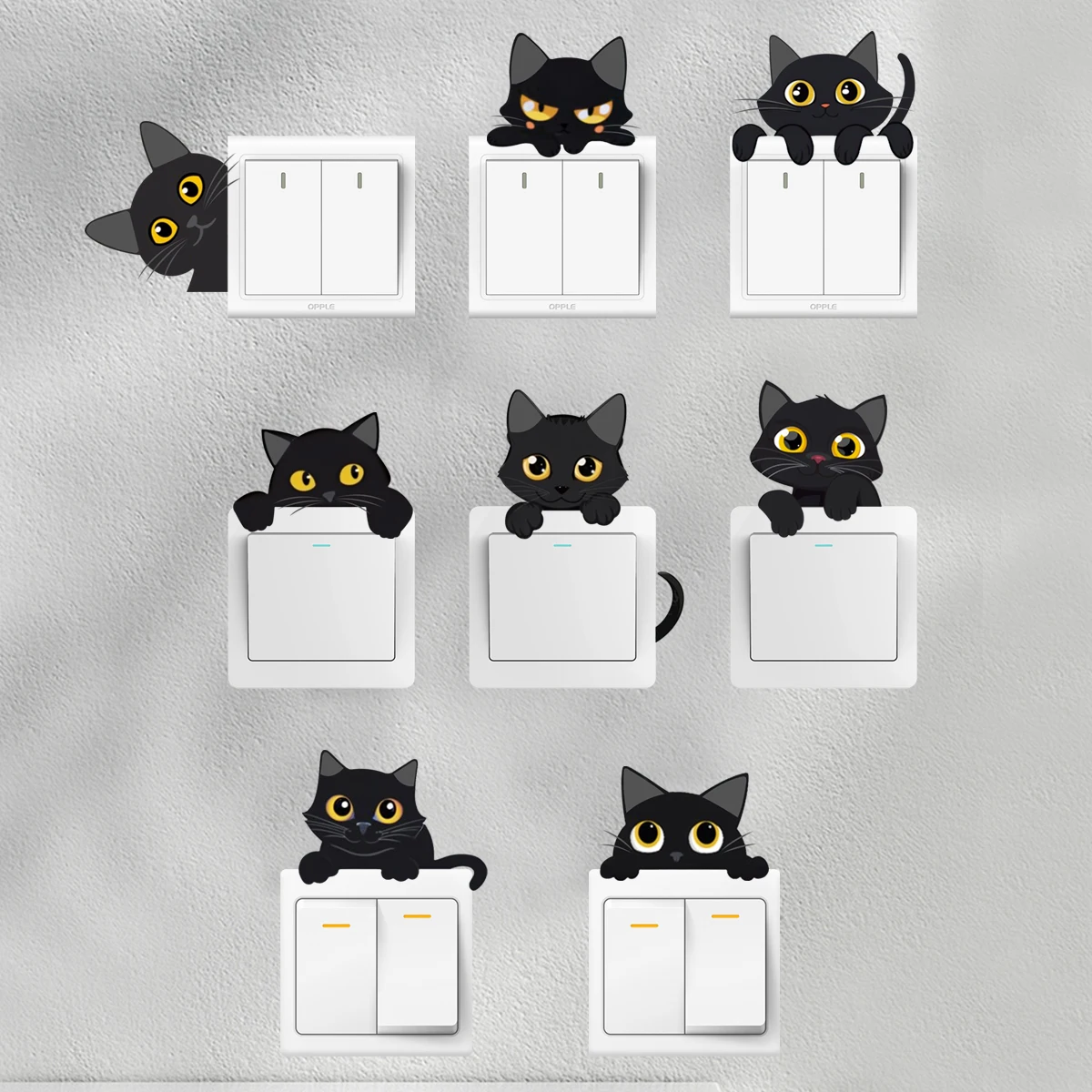 1 Piece of Eight Cute Little Black Cats Switch Sticker DIY interesting Switch Decoration Sticker Wall Sticker