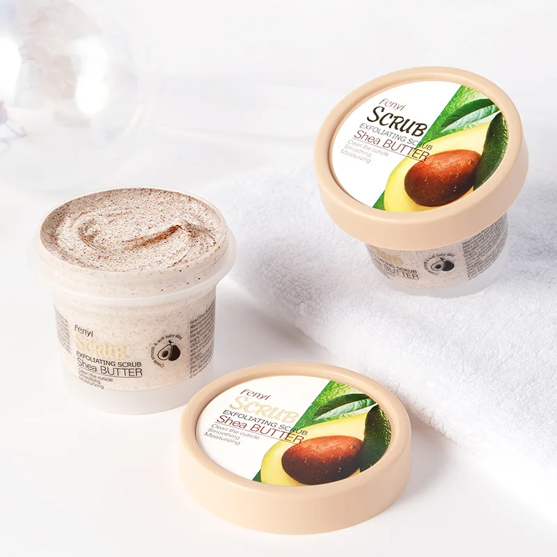 100g Shea Butter Exfoliating Scrub Cream Face Body Deep Pores Avocado Smooth Treatment Cleansing Wash Peach Acne Face Whitening