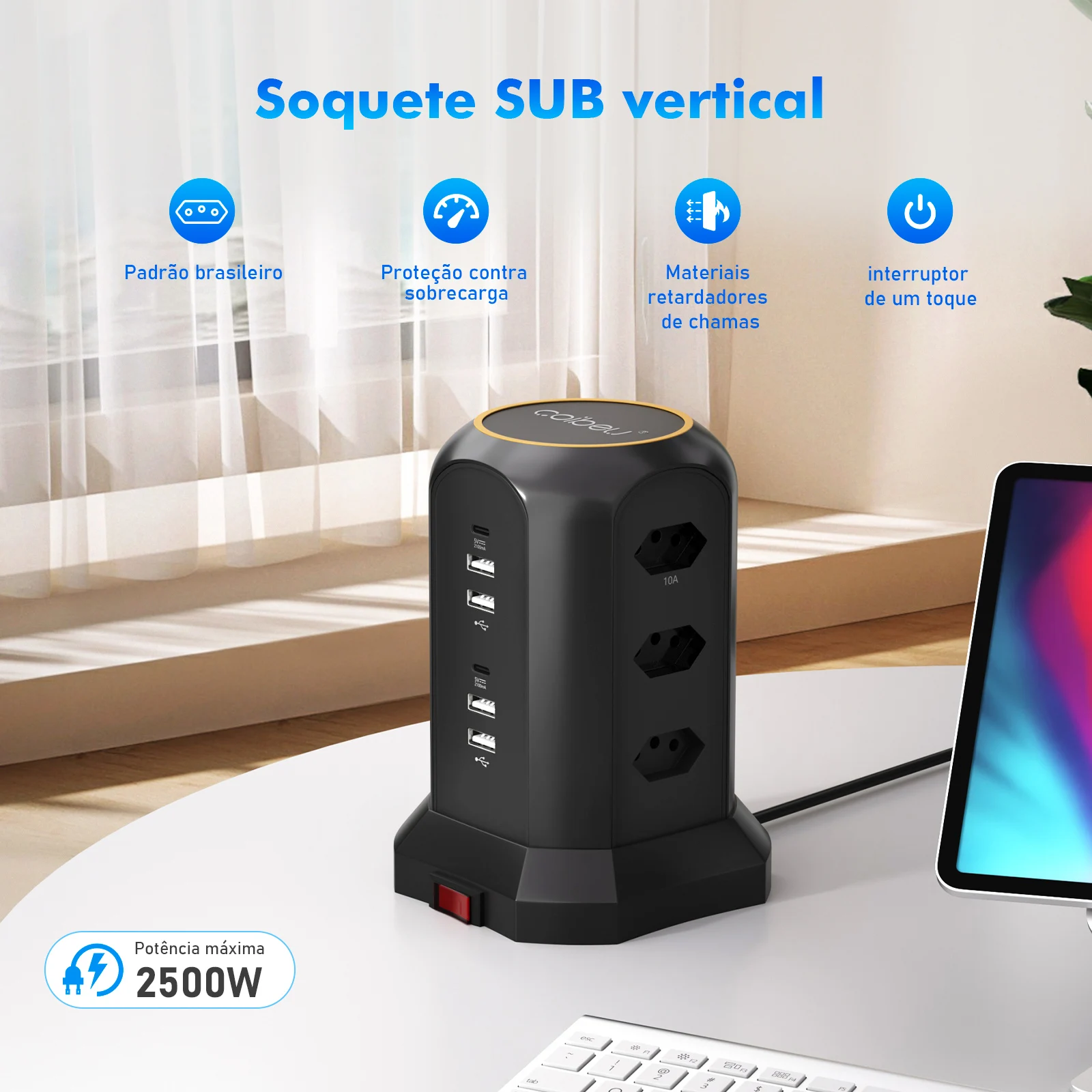 コイベー、9ポケット、4usb、2タイプc、延長ソケット、ソケットラインフィルター、タワーソケット延長、ソケットアダプター