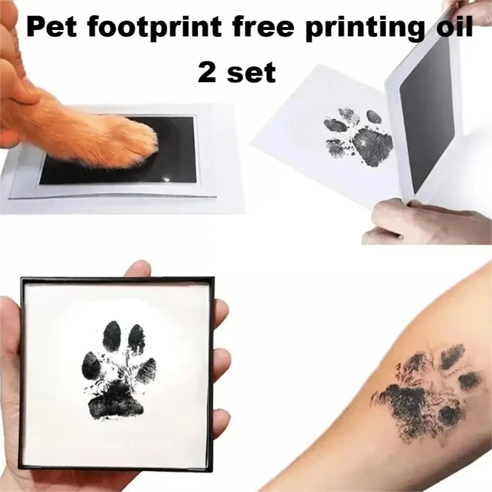 2 Set Dog Cat Footprint Pad Paw Print Ink Kit Safe Non-toxic No-Touch Skin Inkless Inkpad Kits Easy Clean Pet Souvenir Gifts