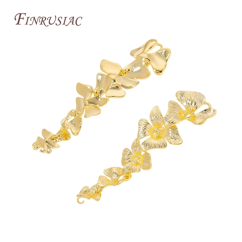 18K Gold Plated Flower Earring Connector Charms For DIY Jewelry Making Long Petal Earring Findings Necklace Accessories